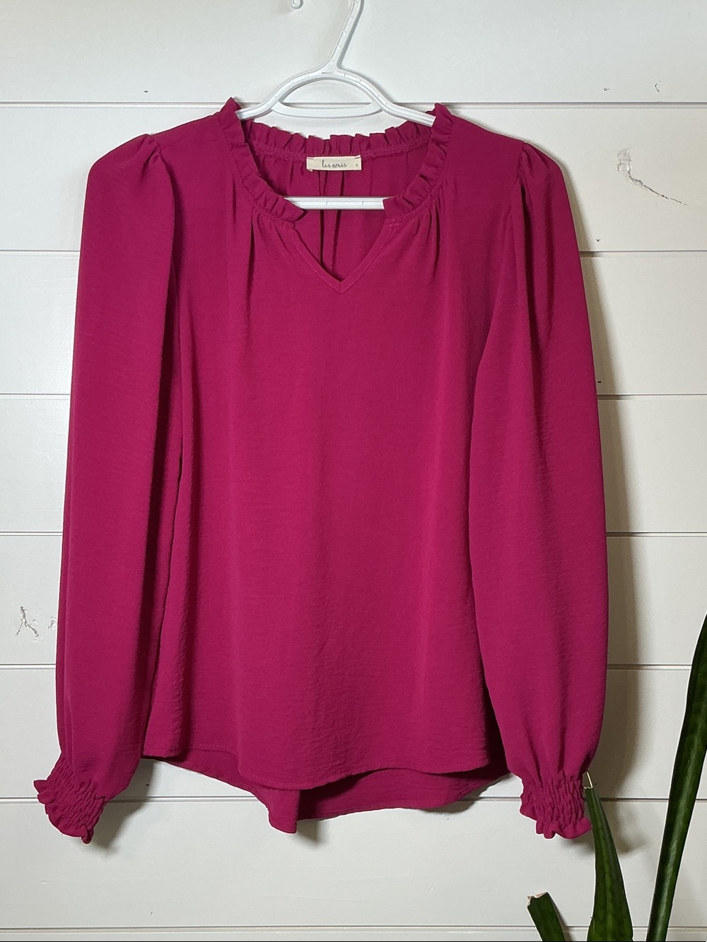 NWOT Women's Ruffle-Trim Magenta Blouse